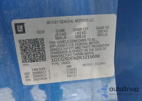 2019 Chevrolet Colorado Z71 from USA, damaged, VIN 1GCGSDEN2K1215008